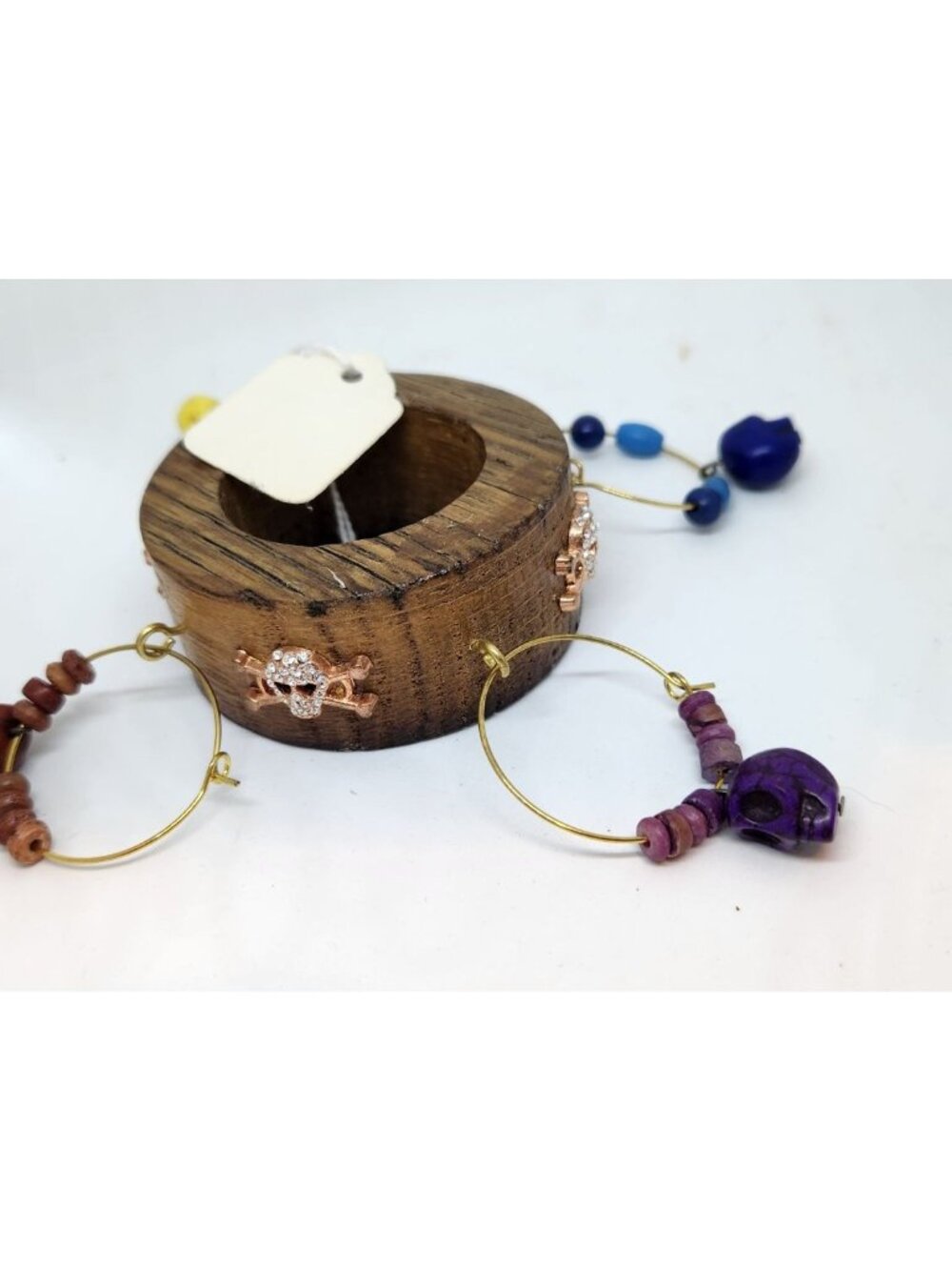 Colorful Skull-Themed Wine Glass Charms Set - 4 Unique Charms With Beads & Wood